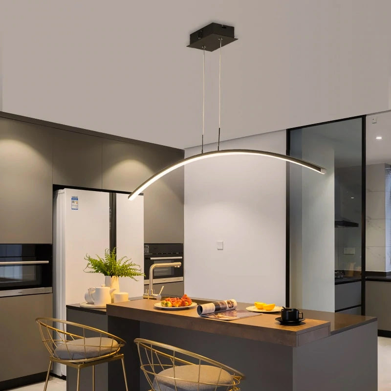 LumenNova Curve Pendant Lamp With Warm Ambient LED Glow - OpalDwell