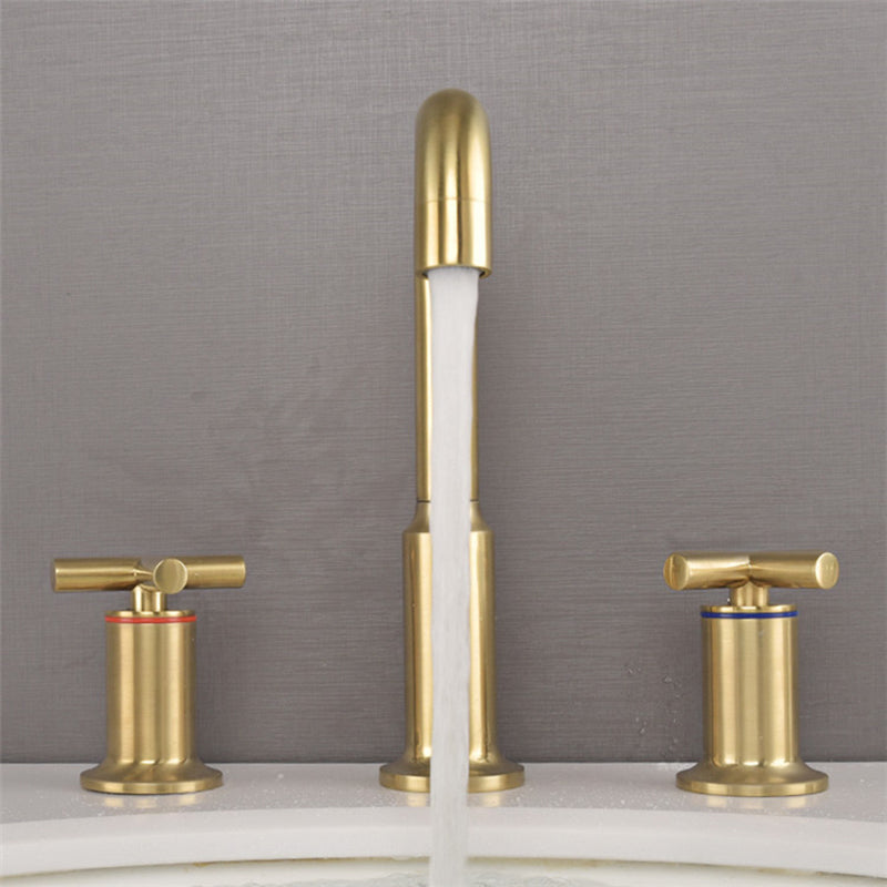 Brushed Gold Widespread Waterfall Faucet for Three-Hole Bathroom Sink | OpalDwell OpalDwell