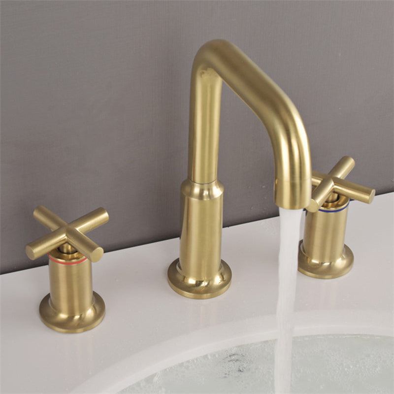Brushed Gold Widespread Waterfall Faucet for Three-Hole Bathroom Sink | OpalDwell OpalDwell