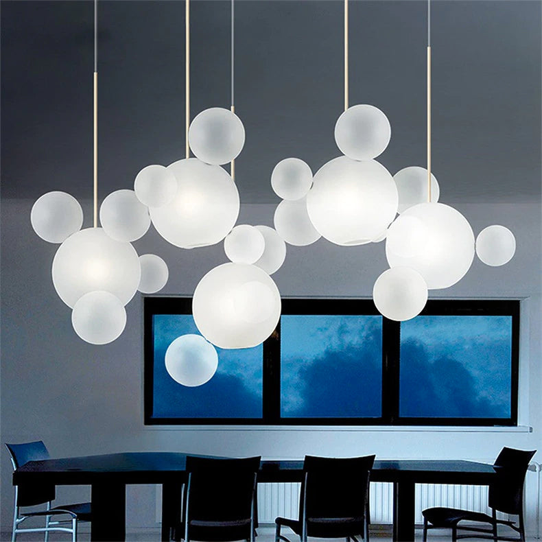 Nordic Snowball Glass Chandelier With Matte Or Clear Orbs - OpalDwell
