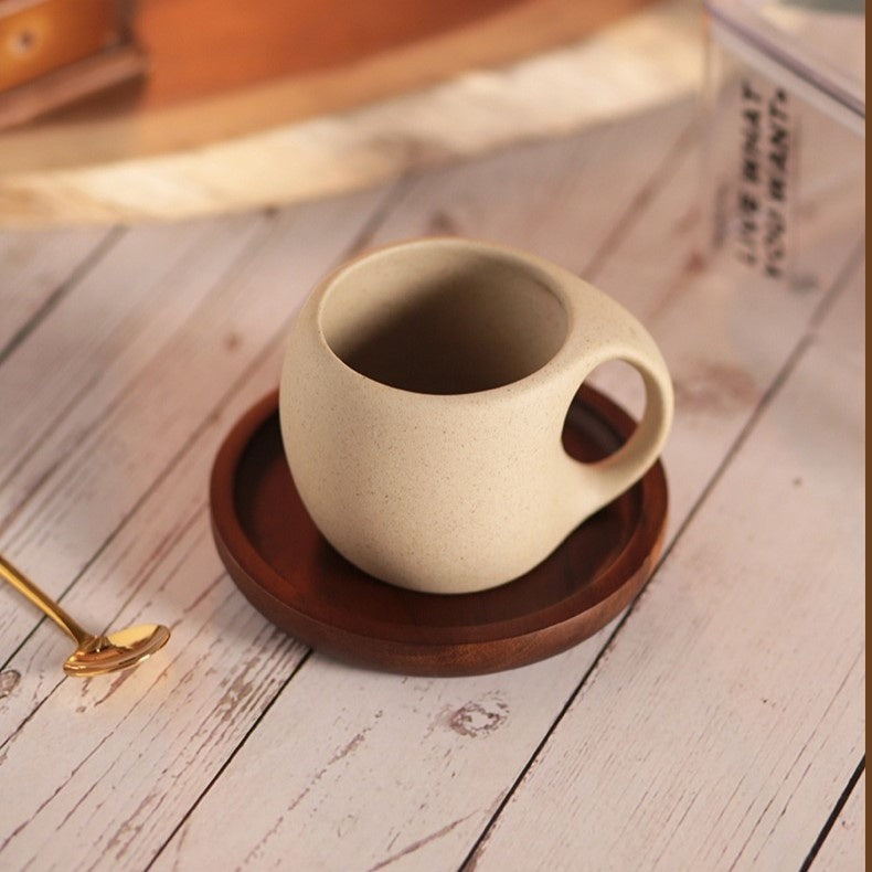 Hana Zen Japanese Inspired Ceramic Coffee Cup Set With Bamboo Saucer And Spoon - OpalDwell