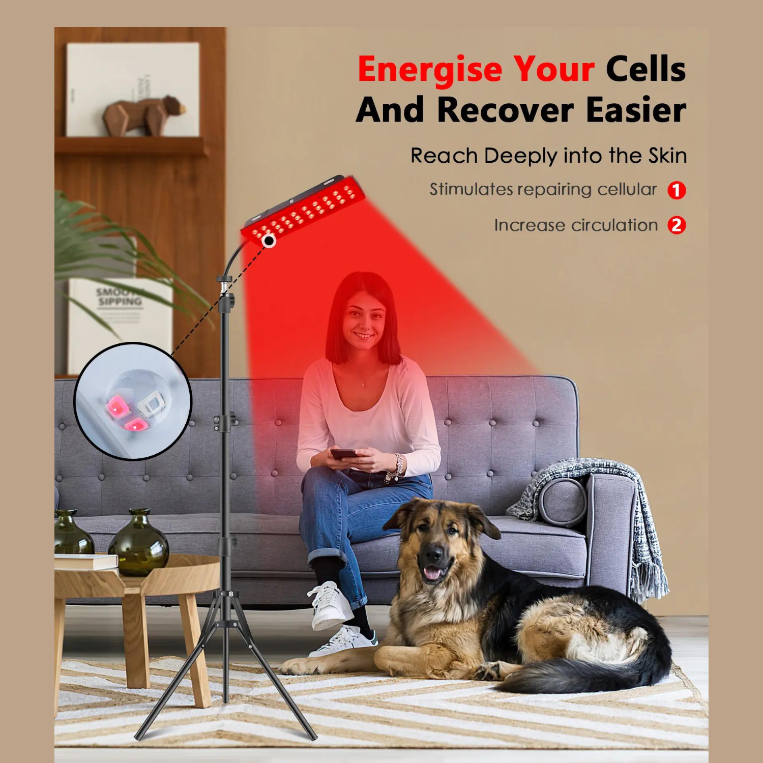 AstraLuma Floor Lamp Red and Infrared LED Therapy Light for Precise Treatments OpalDwell