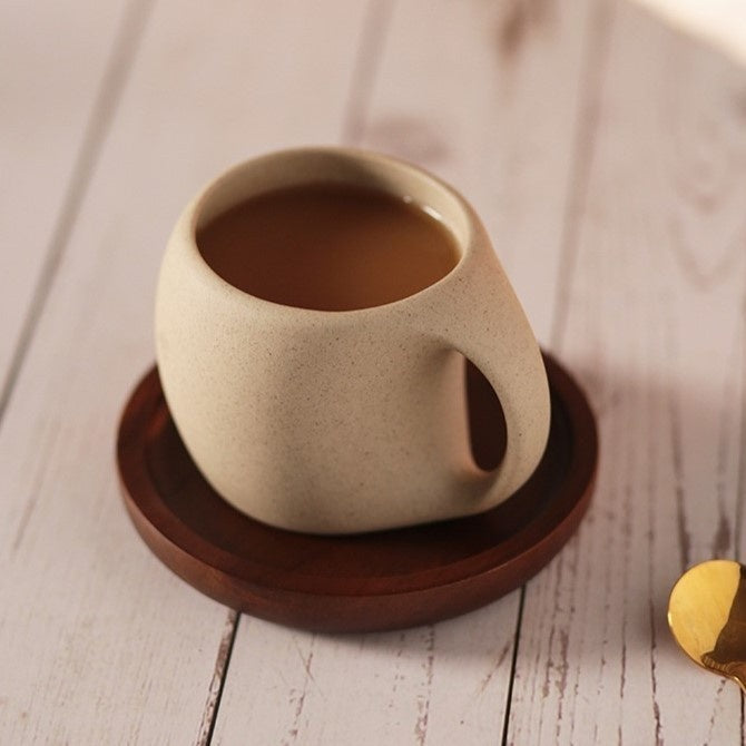 Hana Zen Japanese Inspired Ceramic Coffee Cup Set With Bamboo Saucer And Spoon - OpalDwell