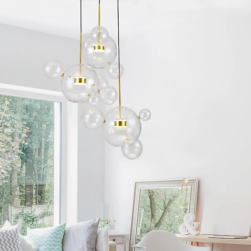 Nordic Snowball Glass Chandelier With Matte Or Clear Orbs - OpalDwell