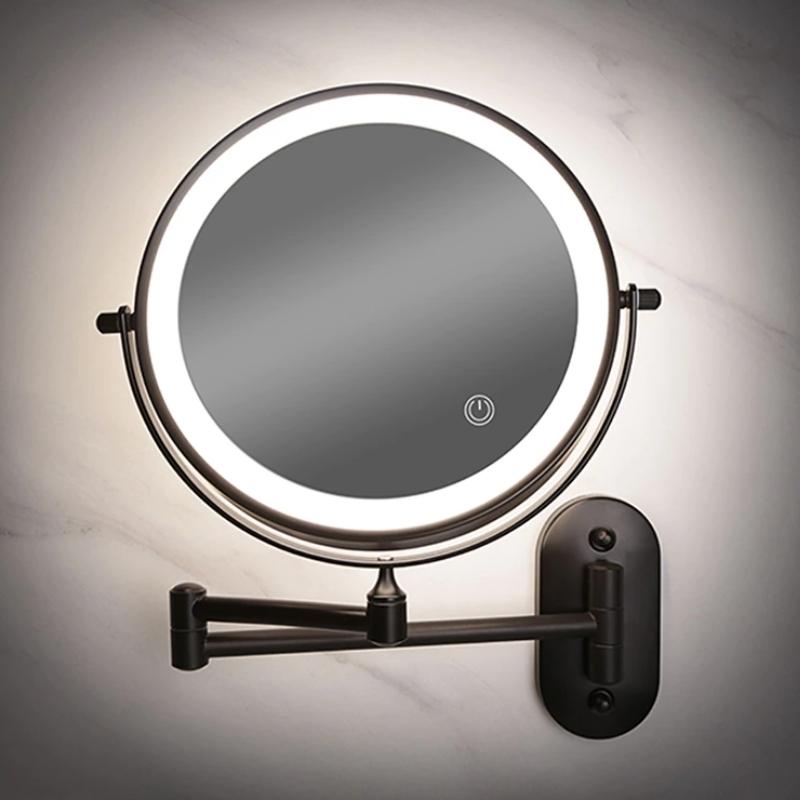 Velora Black Dual-Arm Magnifying Vanity Mirror With Rechargeable LED OpalDwell