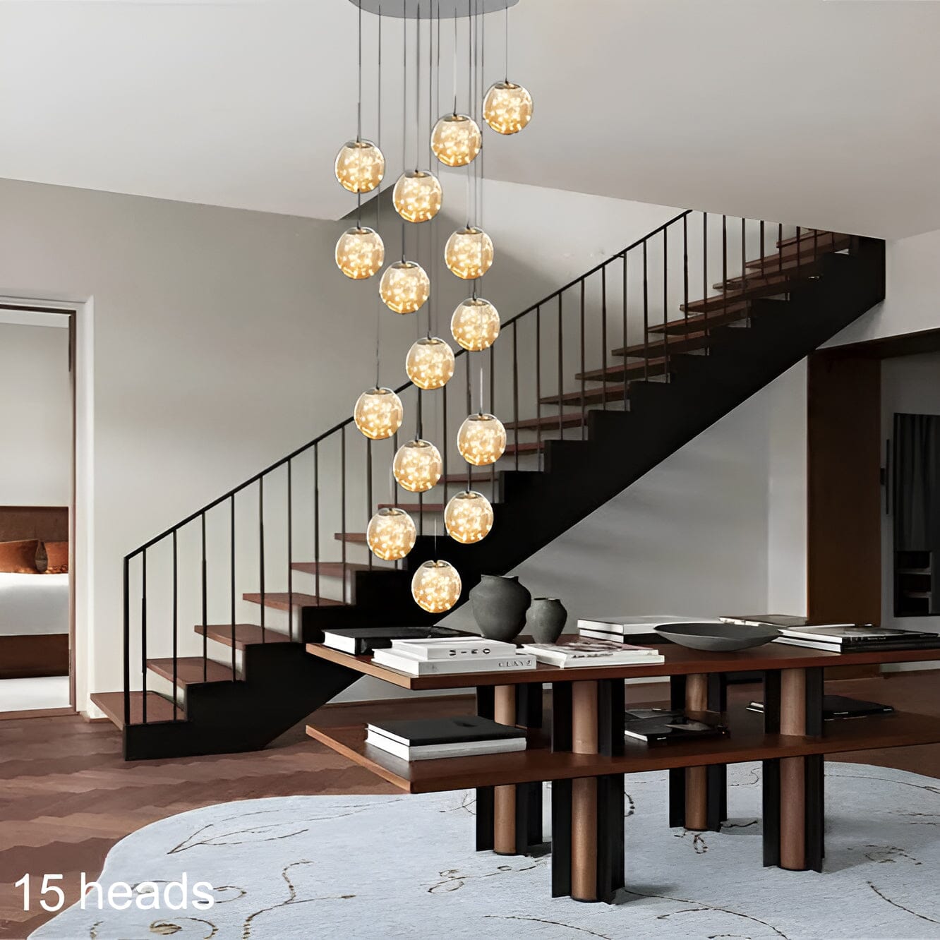 LuminaOrb Glass Orb Staircase Chandelier With Soft Ambient Glow - OpalDwell