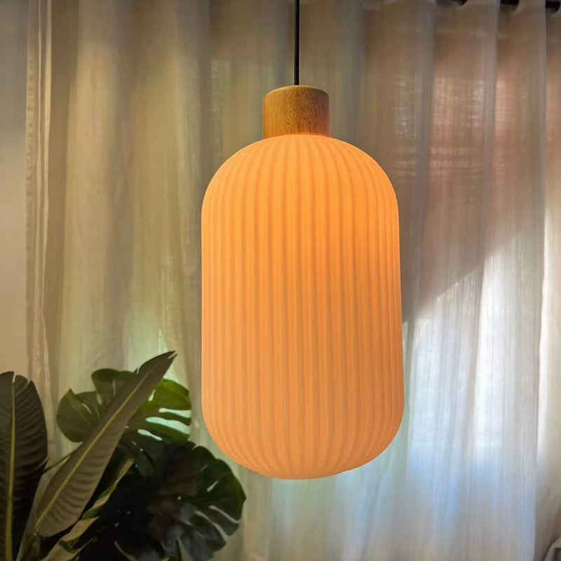 TimberGlow Wood and Glass Pendant Lamp with LED Lighting - OpalDwell