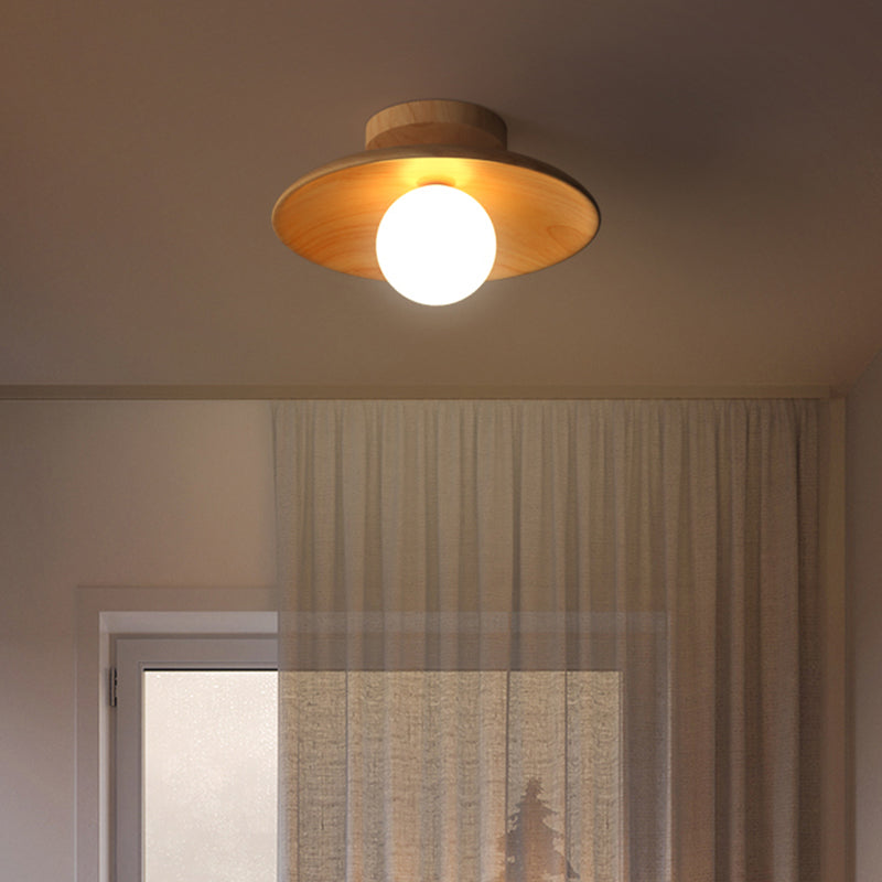 LumenWeave Wood Ceiling Lamp Mini Semi Flush Hall Light - OpalDwell