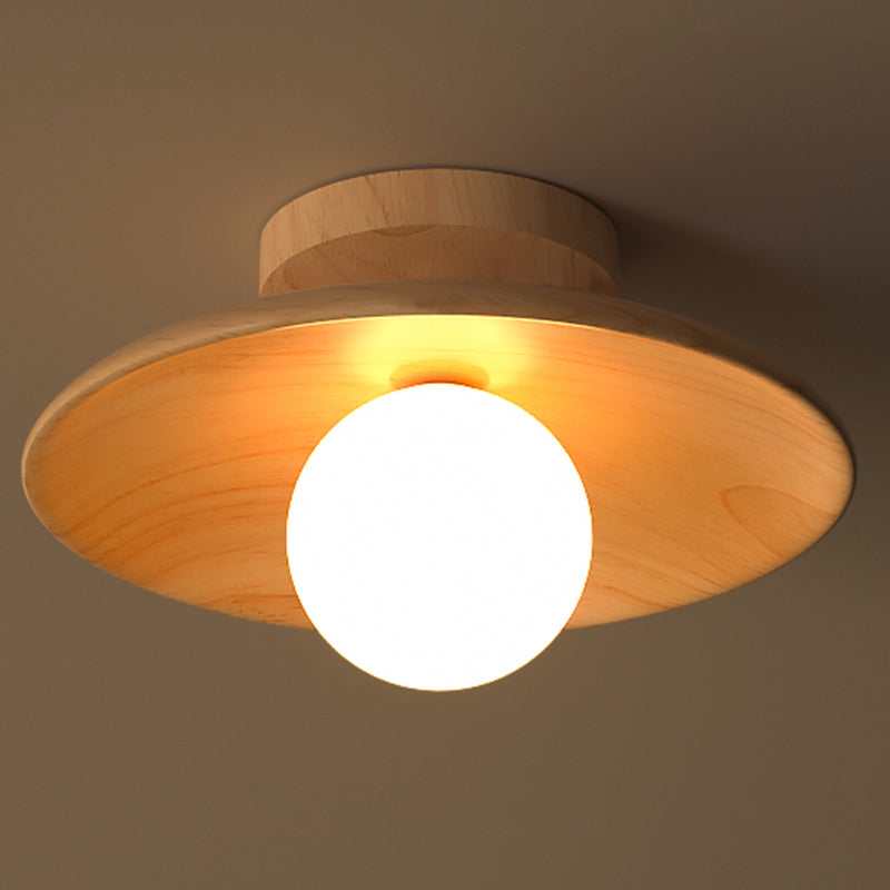 LumenWeave Wood Ceiling Lamp Mini Semi Flush Hall Light - OpalDwell