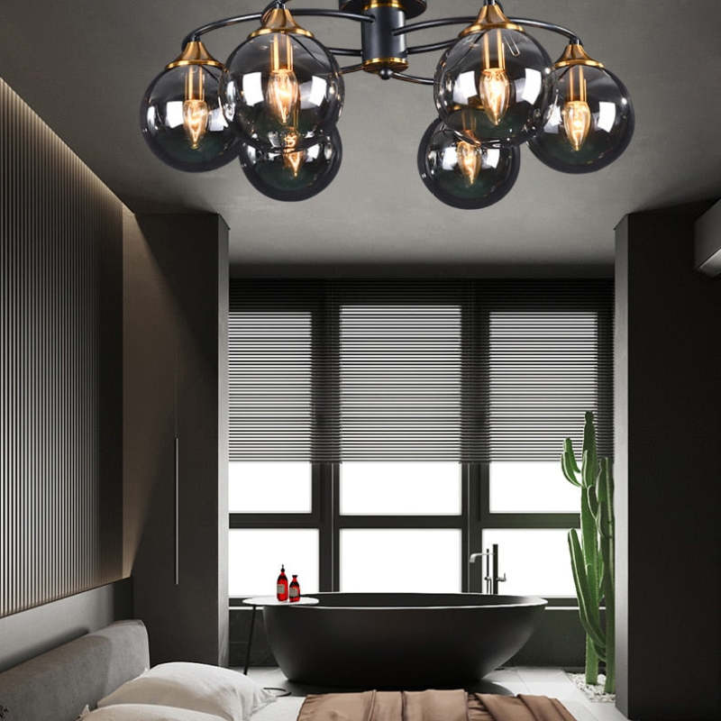 LuminaraArc Vintage Round Smoky Glass Chandelier Dimmable - OpalDwell