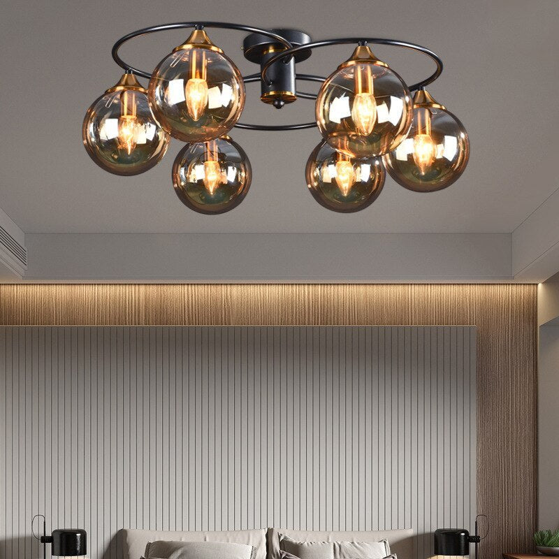 LuminaraArc Vintage Round Smoky Glass Chandelier Dimmable - OpalDwell