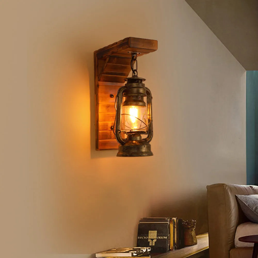 Kestrel Lantern Vintage Wooden Wall Lamp for Living Room Use - OpalDwell