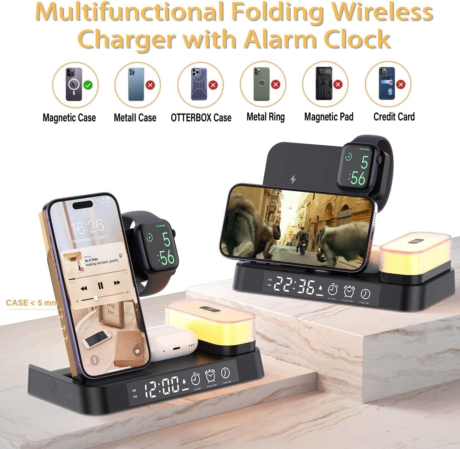 NovaCharge 5-in-1 Dock Wireless Charge Clock Lamp Hub - OpalDwell