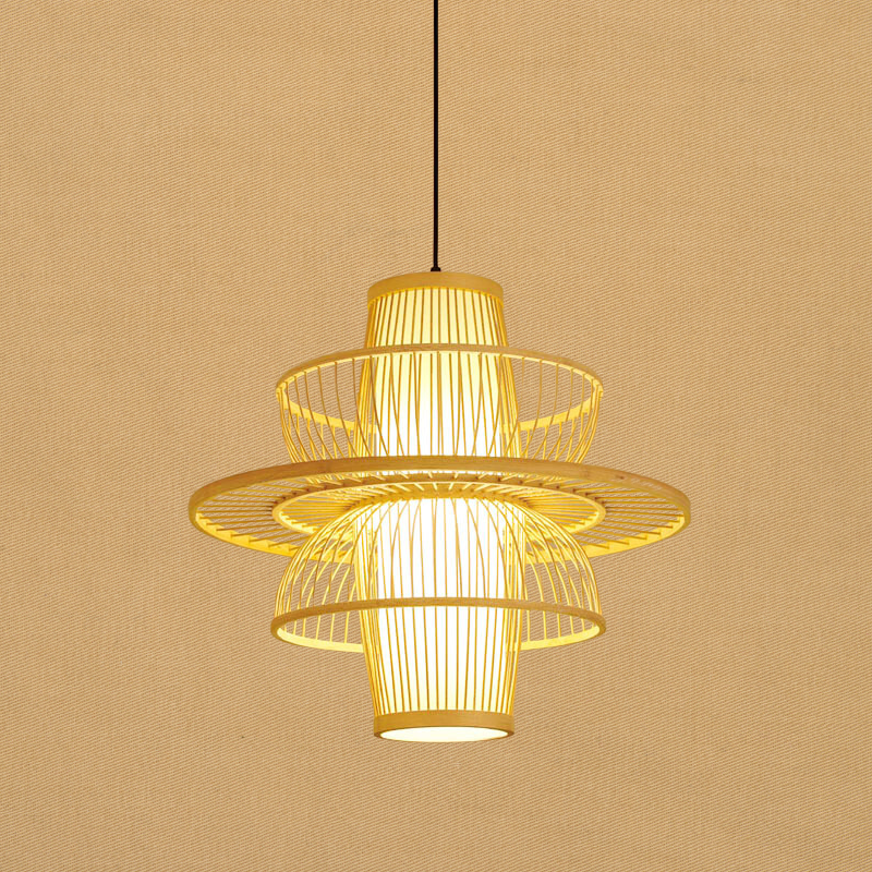 LotusLoom Bamboo Pendant Light in Black and Beige Finish - OpalDwell