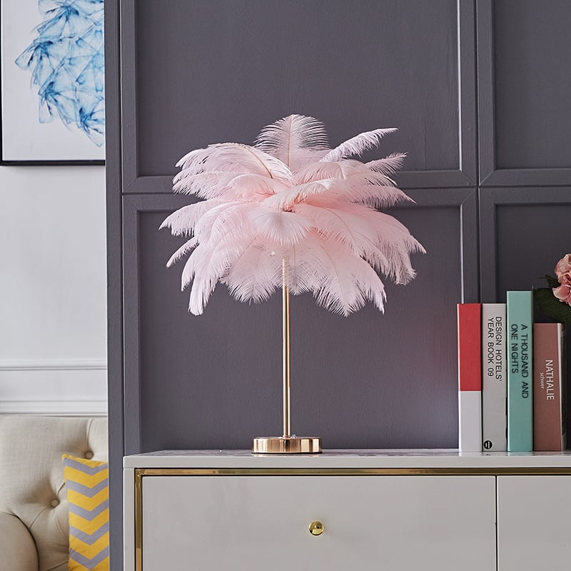 Aurelia Glow Gilded Art Deco Feather Table Lamp Warm Ambient Light - OpalDwell