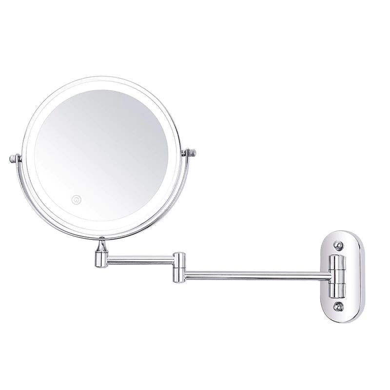 AstraLume Chrome Silver LED Magnifying Vanity Mirror With Wall Mount Fold Out Arm OpalDwell