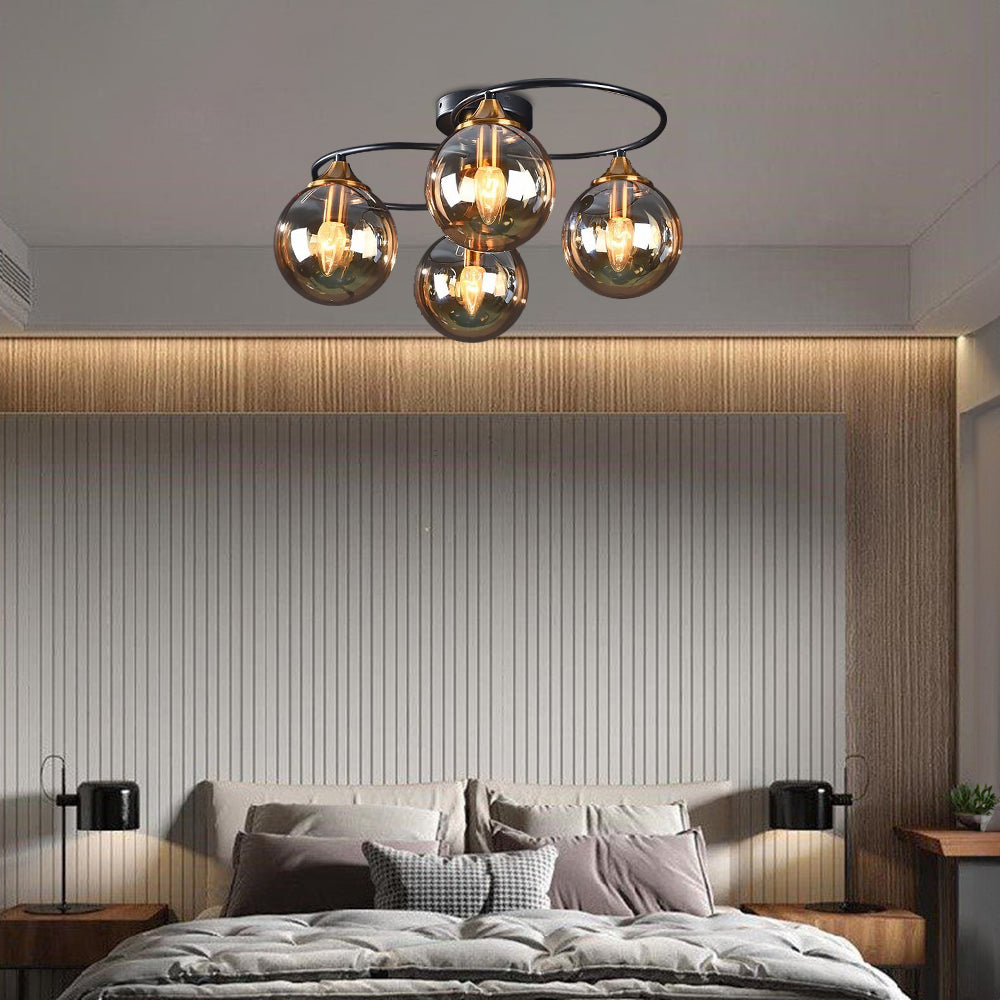 LuminaraArc Vintage Round Smoky Glass Chandelier Dimmable - OpalDwell