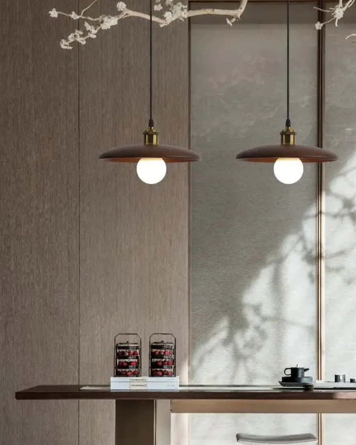 LumaNova Japandi Pendant Light With Slim Wood Shade - OpalDwell