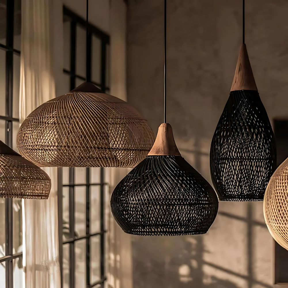 Asterra Handwoven Rattan Pendant Light Boho Ceiling - OpalDwell