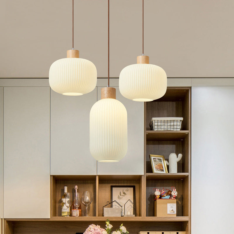 TimberGlow Wood and Glass Pendant Lamp with LED Lighting - OpalDwell