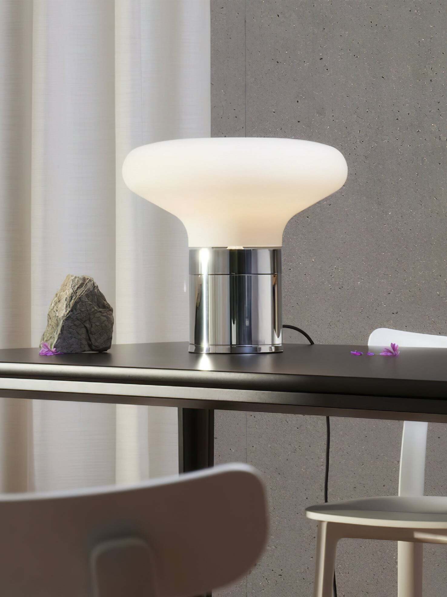 Modern Glass Table Lamp With Chrome Base - StudioAura Ambience - OpalDwell