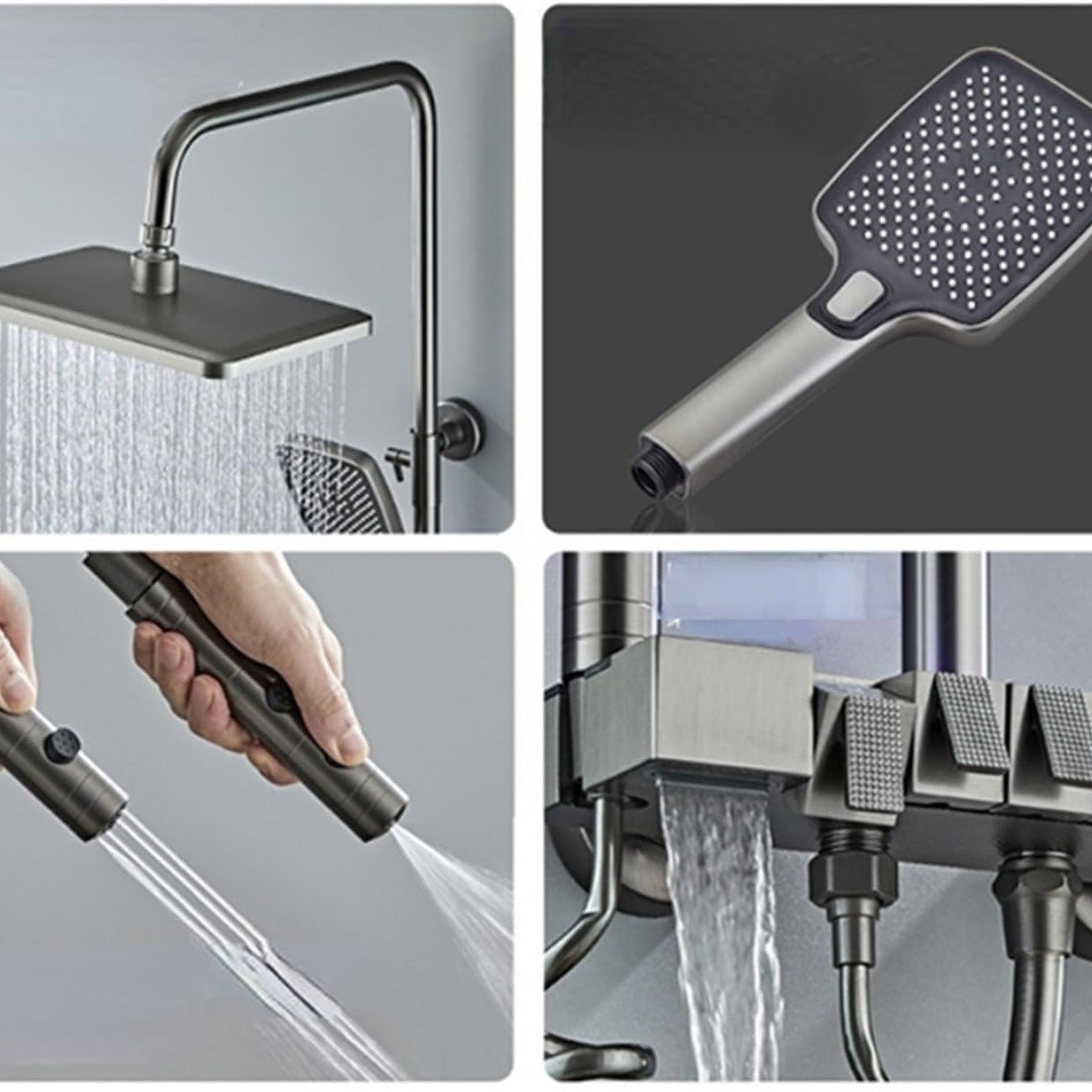 Navaro Ash-Plated Thermostatic Shower Set With Digital Display And Pressurized Faucet | OpalDwell OpalDwell