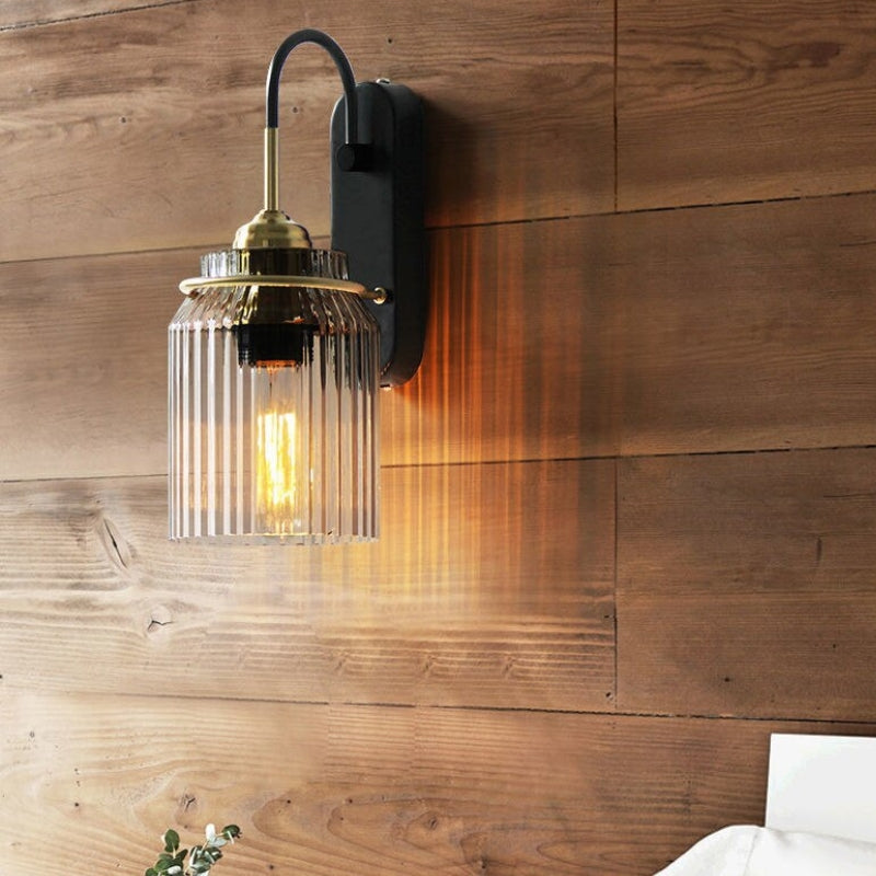 Vintage Style Wall Sconce With Ribbed Glass Shade | OpalDwell - OpalDwell