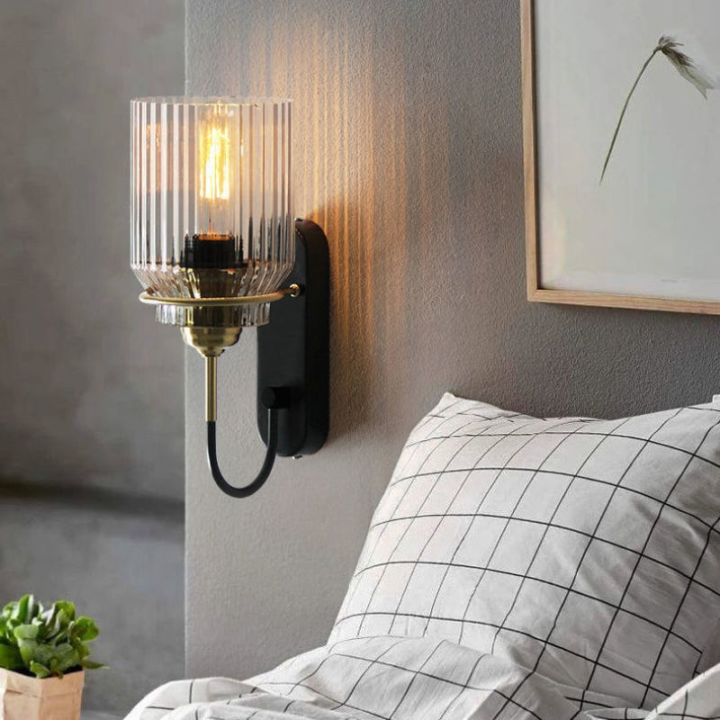 Vintage Style Wall Sconce With Ribbed Glass Shade | OpalDwell - OpalDwell