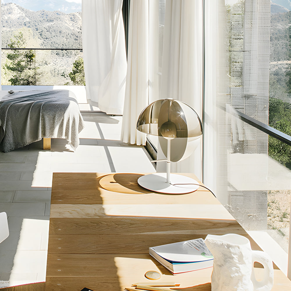 Astrae Table Lamp | Vertical Half Sphere Smoked Screen - OpalDwell