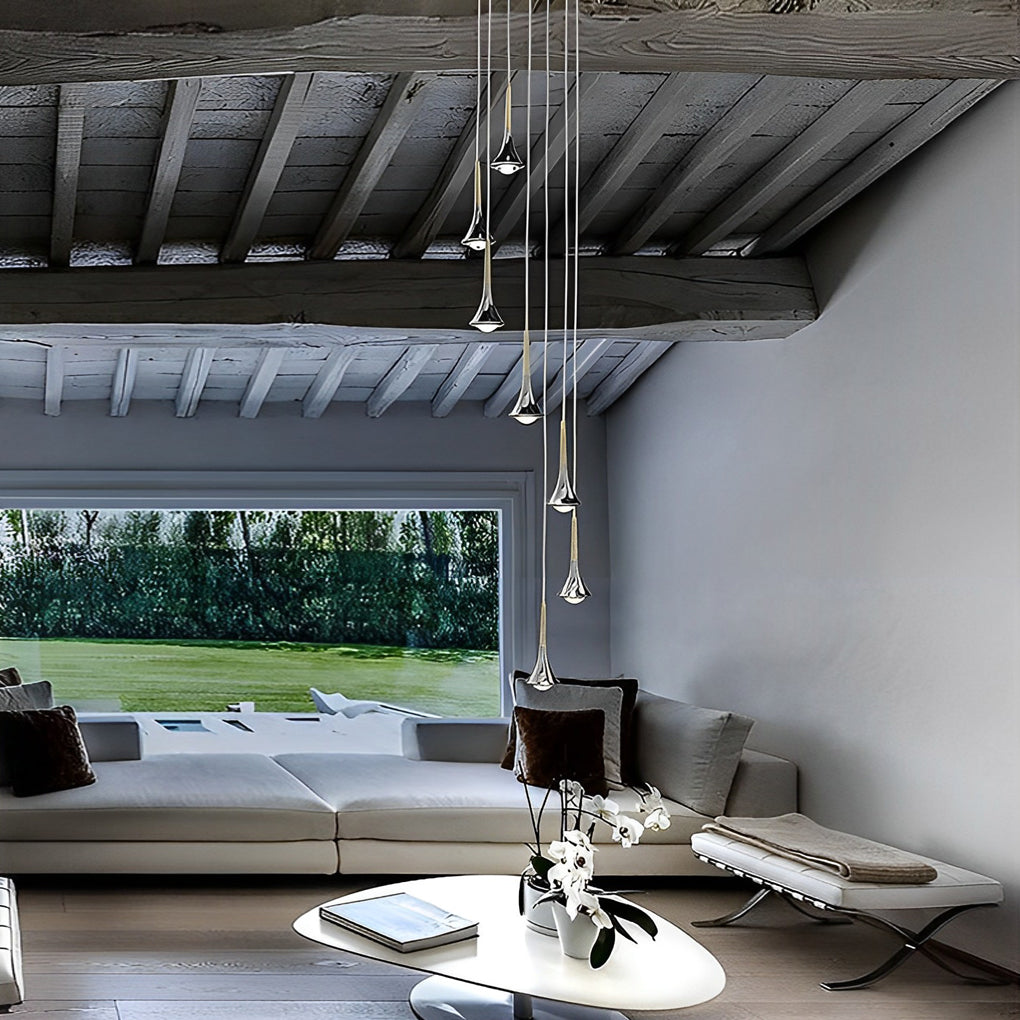 LumenAria Water Drop LED Nordic Stair Pendant Light OpalDwell