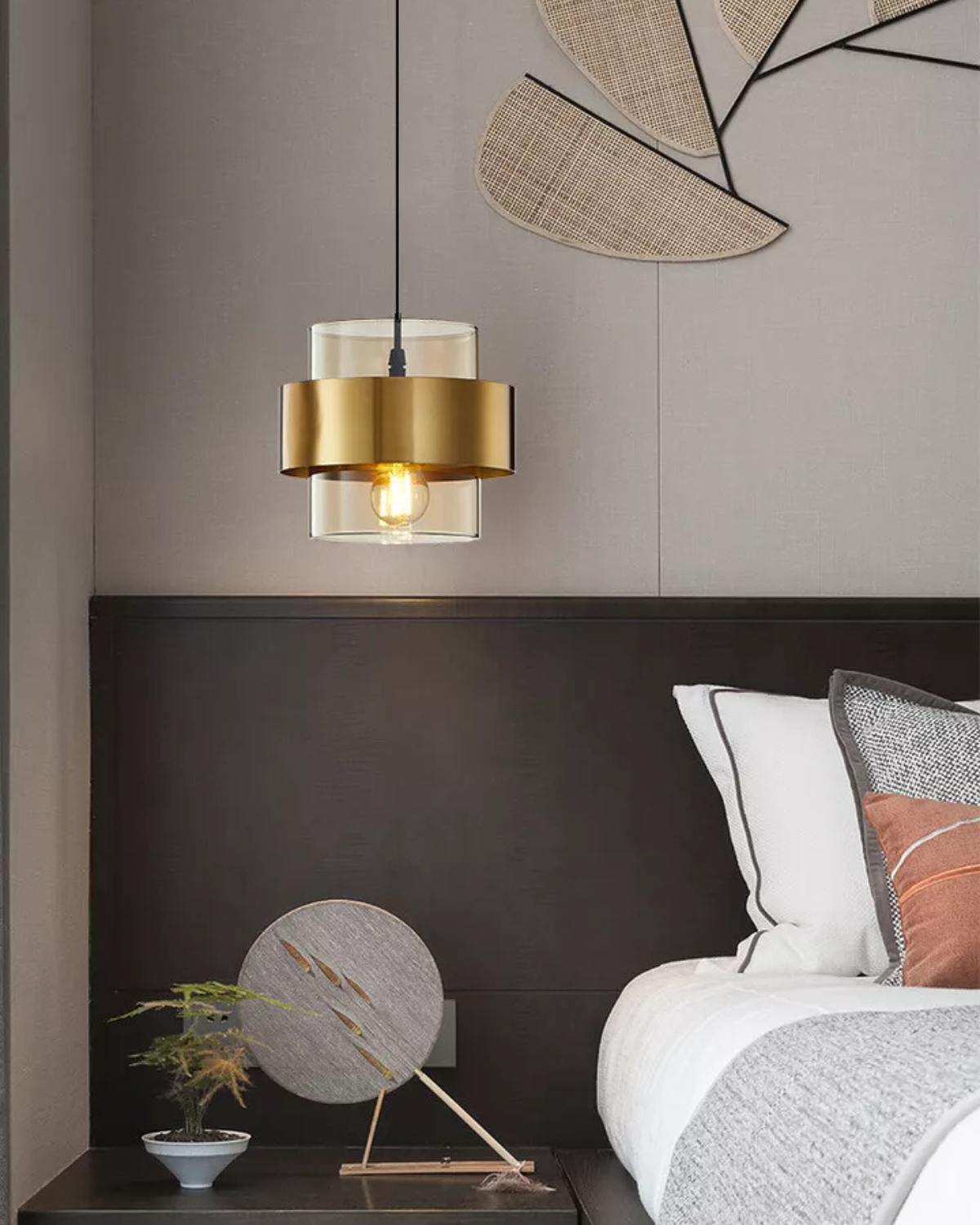 Solara Gold Glass Pendant Light with Industrial Edge - OpalDwell