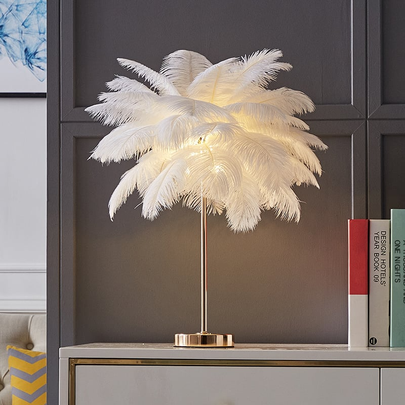 Aurelia Glow Gilded Art Deco Feather Table Lamp Warm Ambient Light - OpalDwell