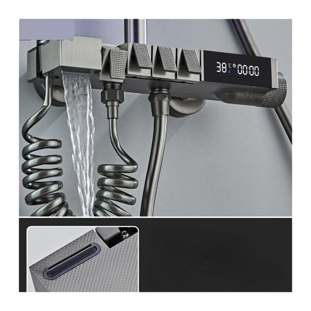 Navaro Ash-Plated Thermostatic Shower Set With Digital Display And Pressurized Faucet | OpalDwell OpalDwell