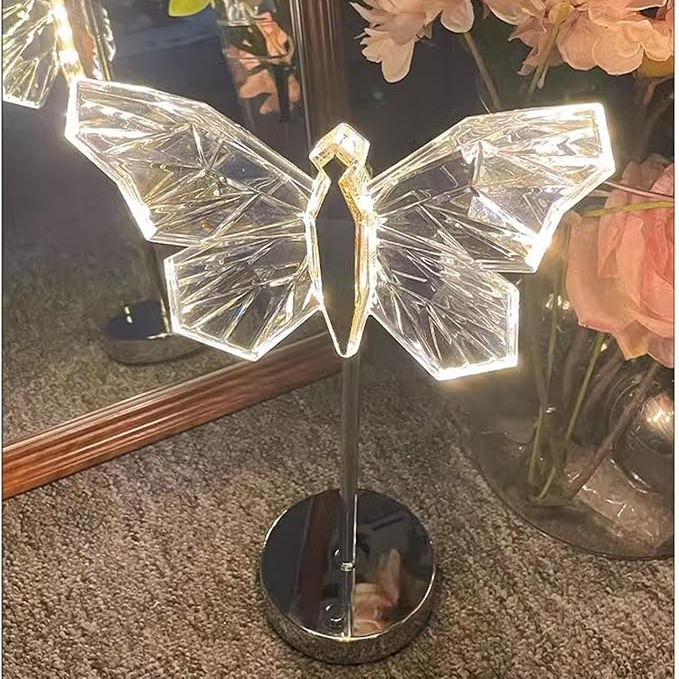 Luminara Crystal Butterfly LED Table Lamp For Bedroom In Iron And Acrylic - OpalDwell