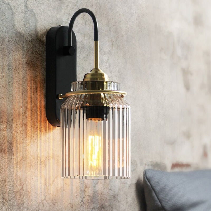 Vintage Style Wall Sconce With Ribbed Glass Shade | OpalDwell - OpalDwell