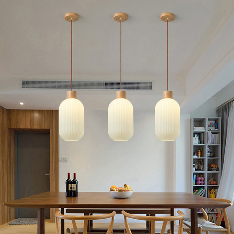 TimberGlow Wood and Glass Pendant Lamp with LED Lighting - OpalDwell