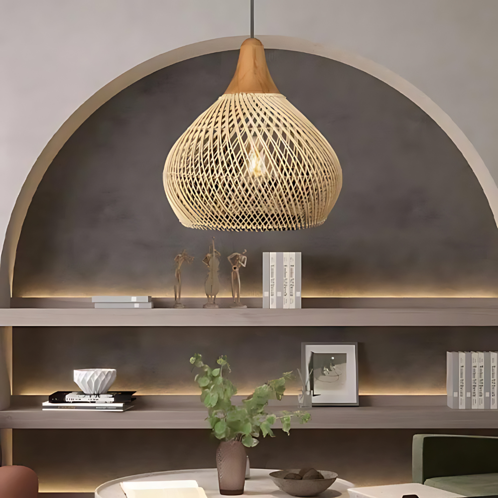 Kevara Rattan Ceiling Lamp Handwoven Boho Pendant Light With Natural Shade - OpalDwell
