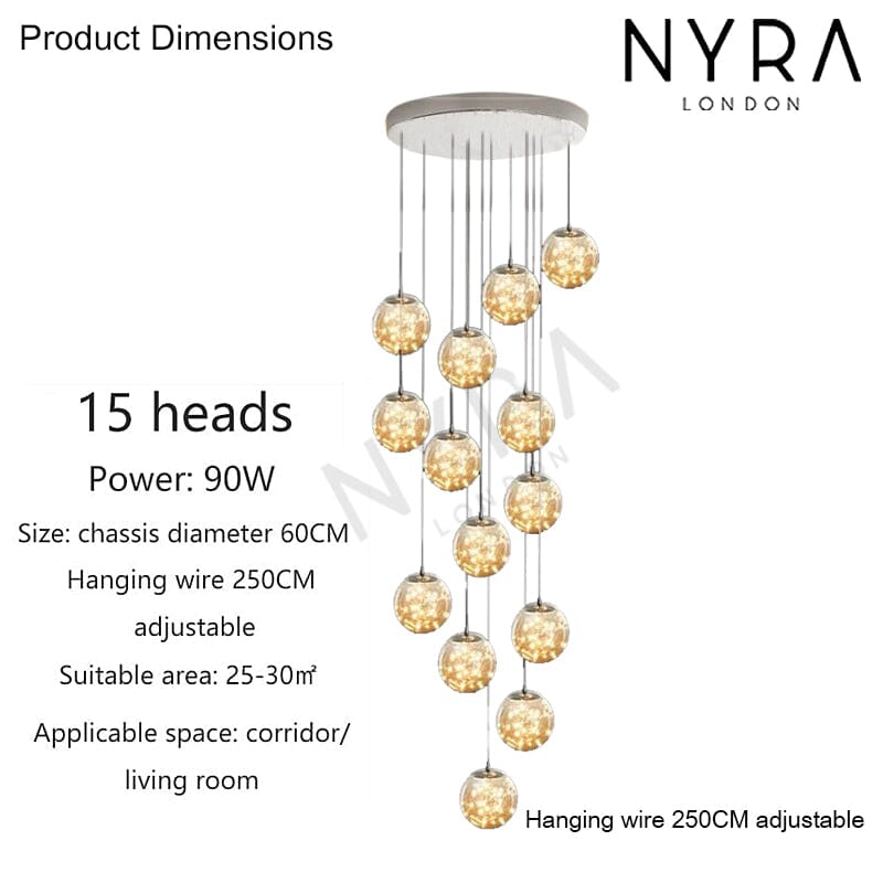 AstraLumen Glass Orb Staircase Chandelier For Stairs OpalDwell