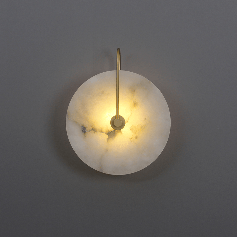 CelesteLume Alabaster LED Disc Sconce with Black Arm - OpalDwell