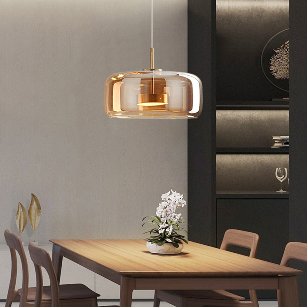 Marisol Retro LED Pendant Light Gold Amber Glass Bedroom - OpalDwell