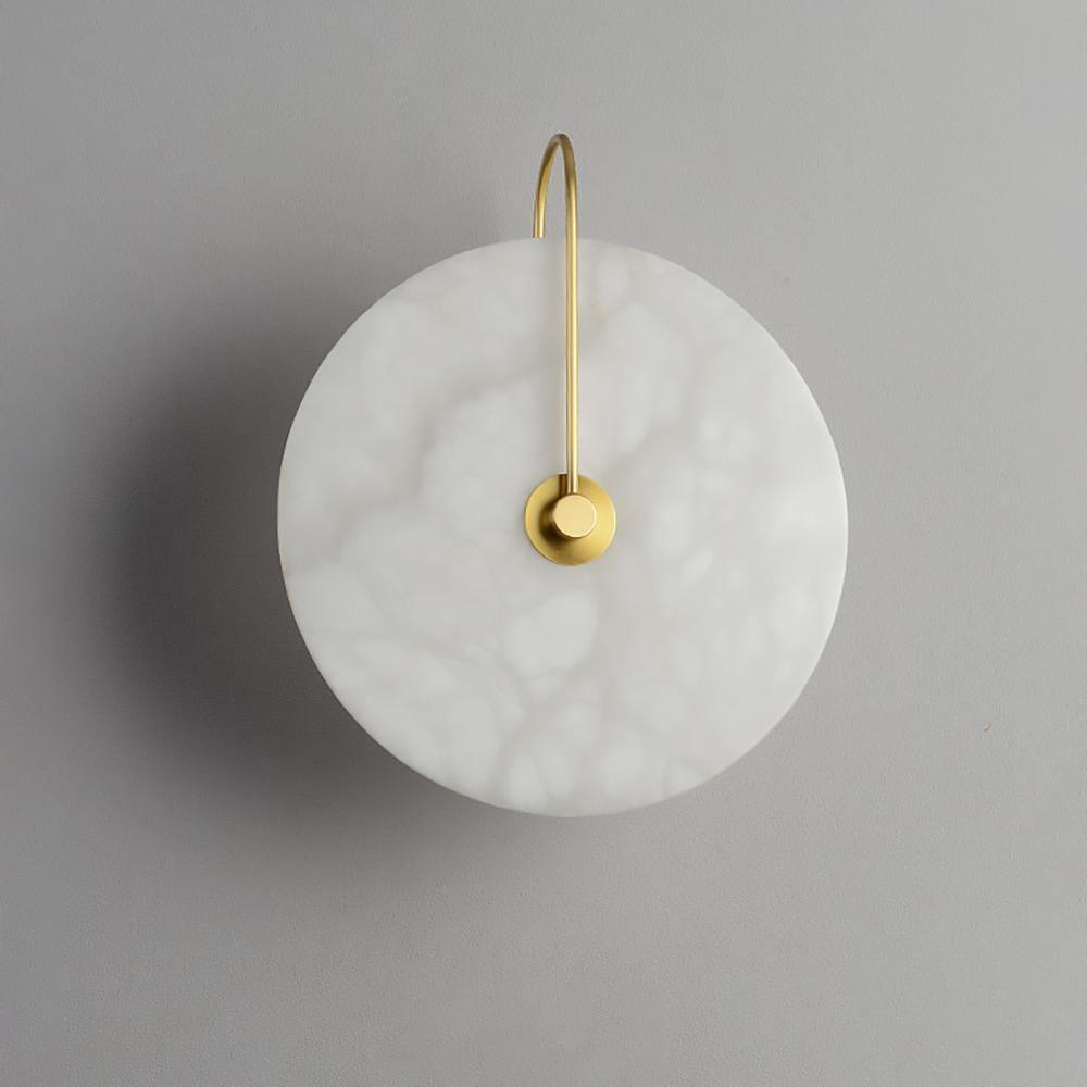 CelesteLume Alabaster LED Disc Sconce with Black Arm - OpalDwell