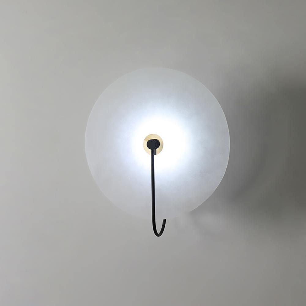 CelesteLume Alabaster LED Disc Sconce with Black Arm - OpalDwell