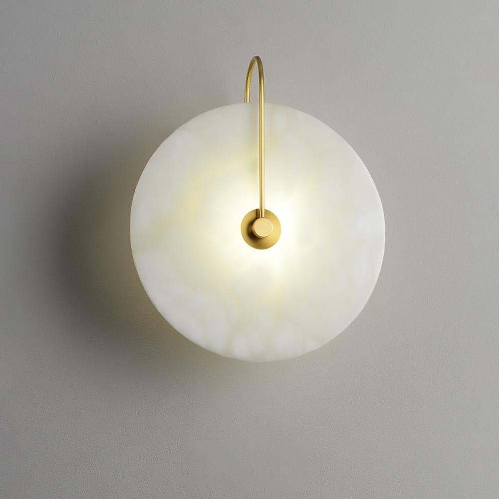 CelesteLume Alabaster LED Disc Sconce with Black Arm - OpalDwell