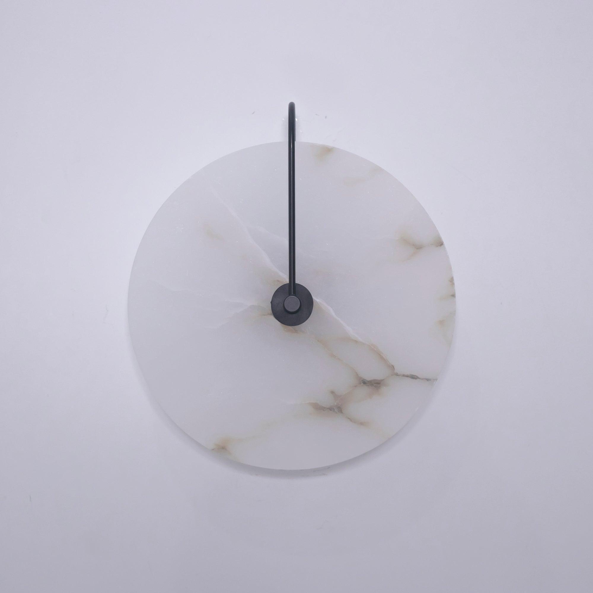 CelesteLume Alabaster LED Disc Sconce with Black Arm - OpalDwell