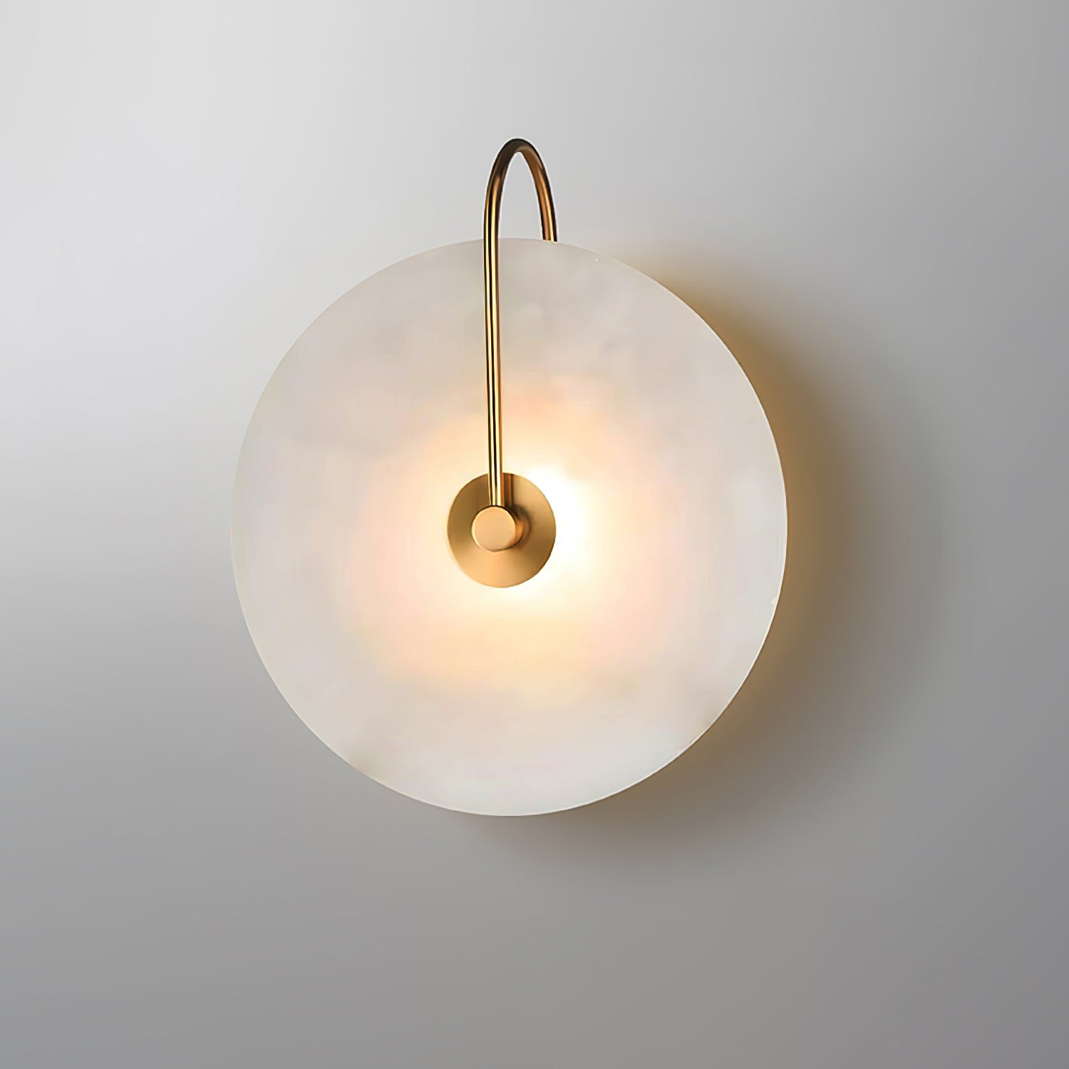 CelesteLume Alabaster LED Disc Sconce with Black Arm - OpalDwell