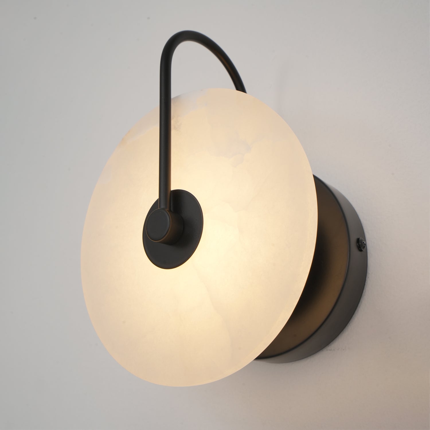 CelesteLume Alabaster LED Disc Sconce with Black Arm - OpalDwell
