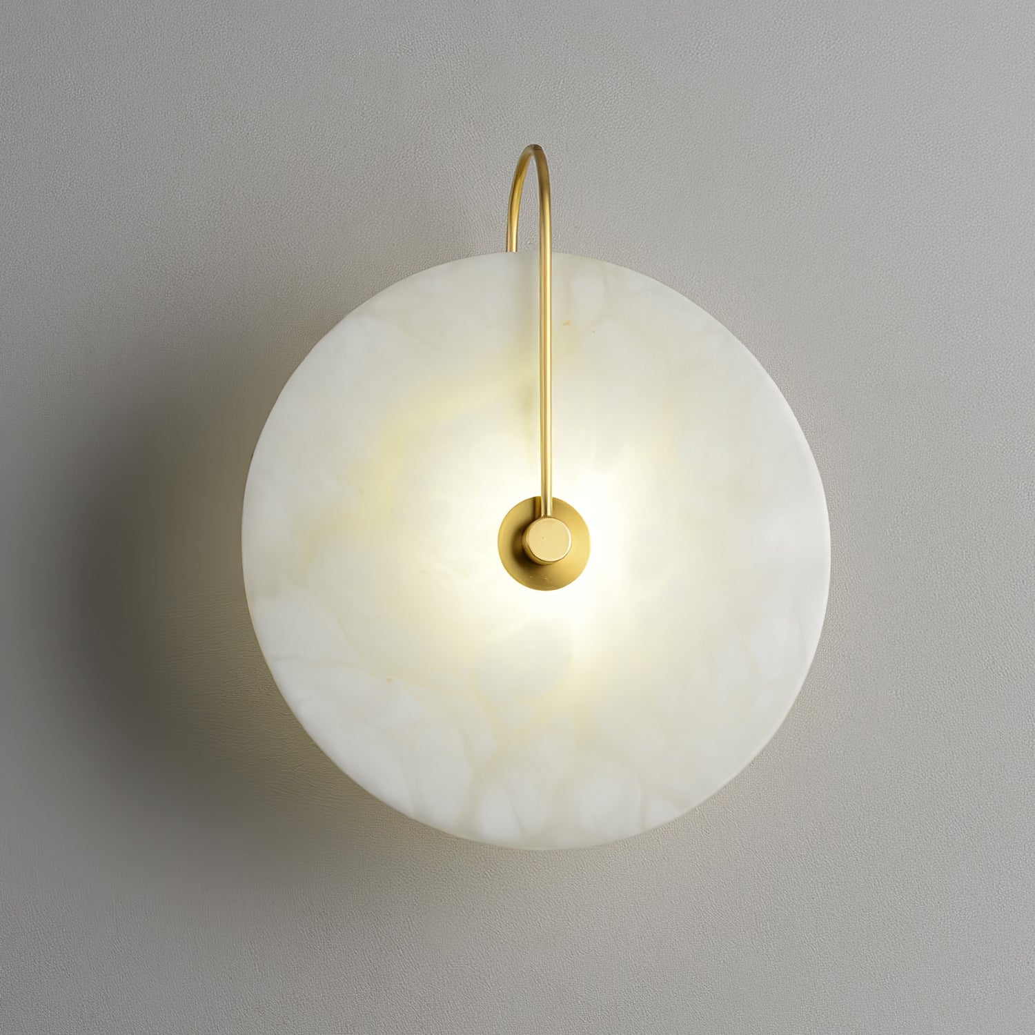 CelesteLume Alabaster LED Disc Sconce with Black Arm - OpalDwell