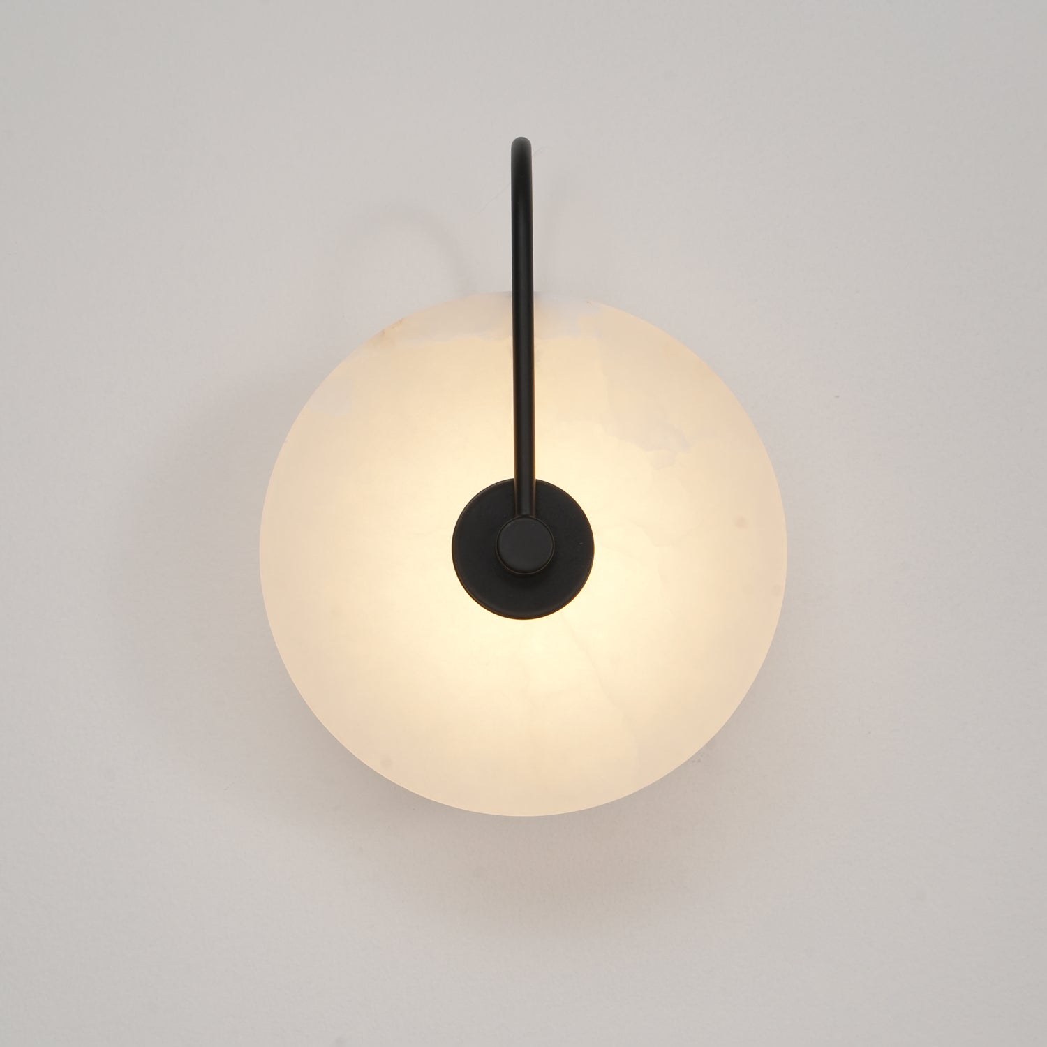 CelesteLume Alabaster LED Disc Sconce with Black Arm - OpalDwell