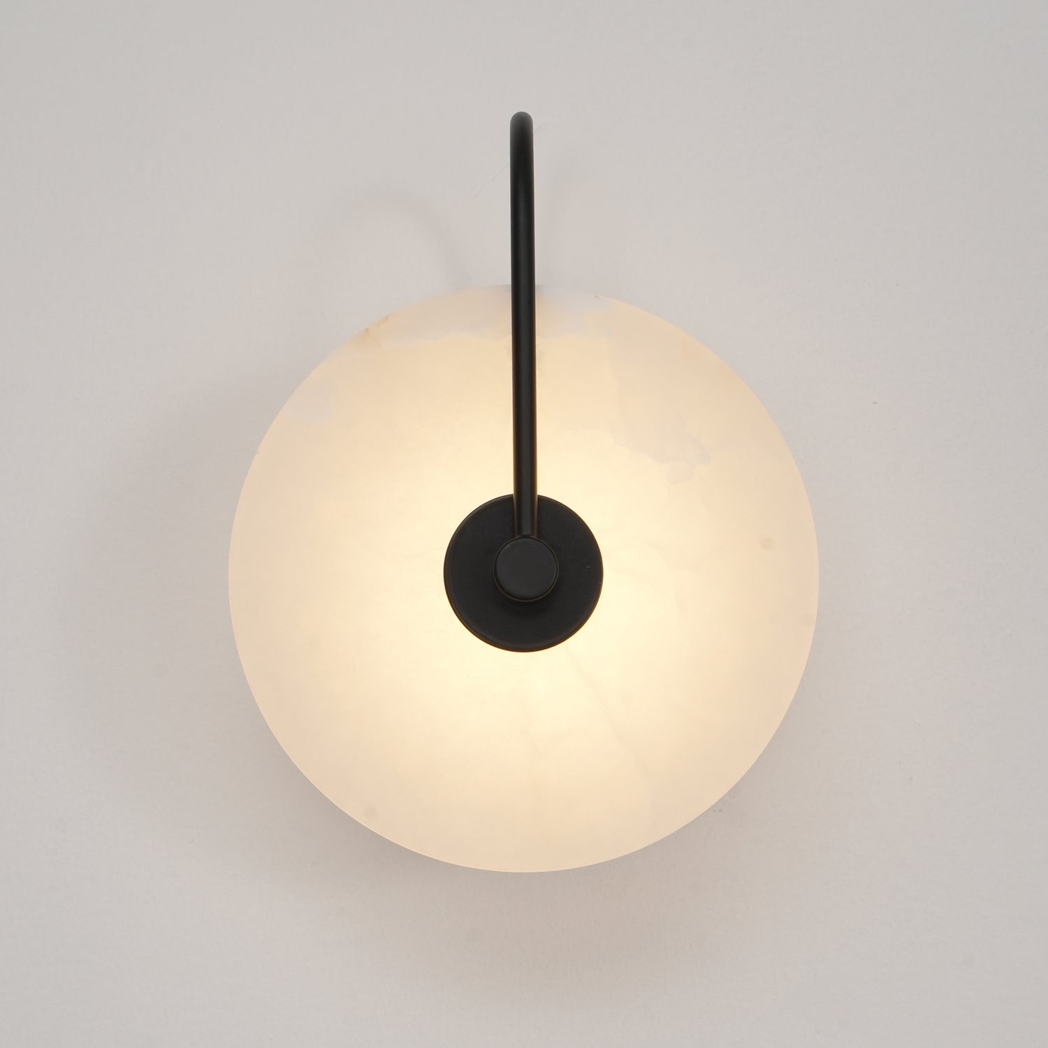 CelesteLume Alabaster LED Disc Sconce with Black Arm - OpalDwell