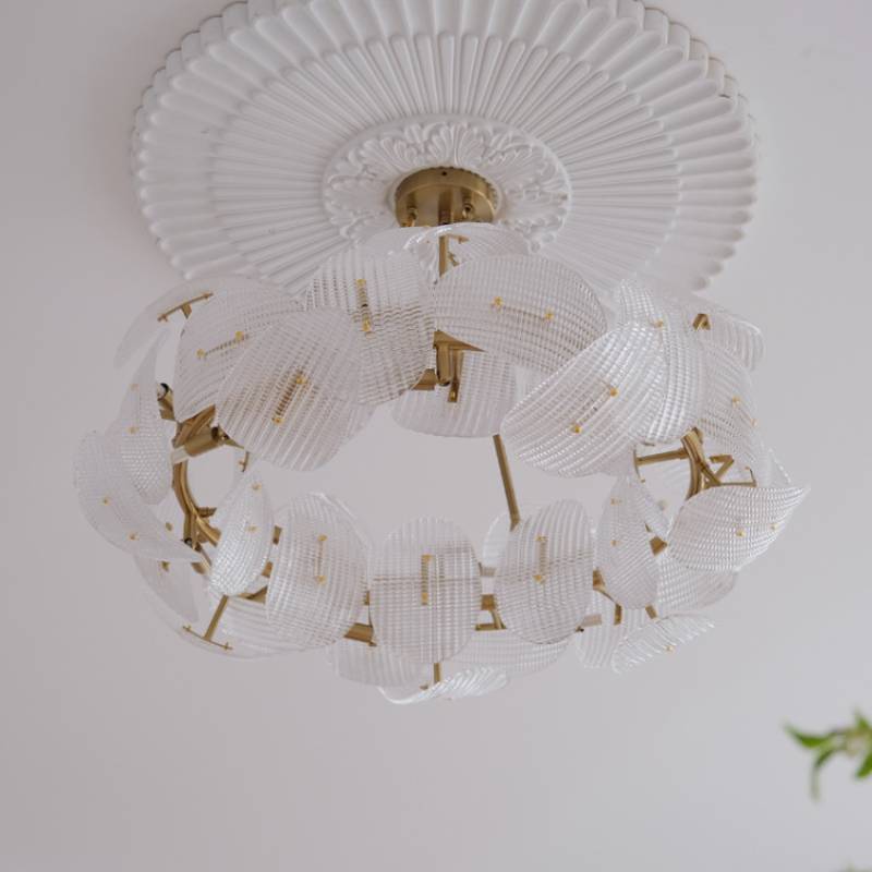 Contemporary Glass Leaf Chandelier With Luxury Gold Finish OpalDwell
